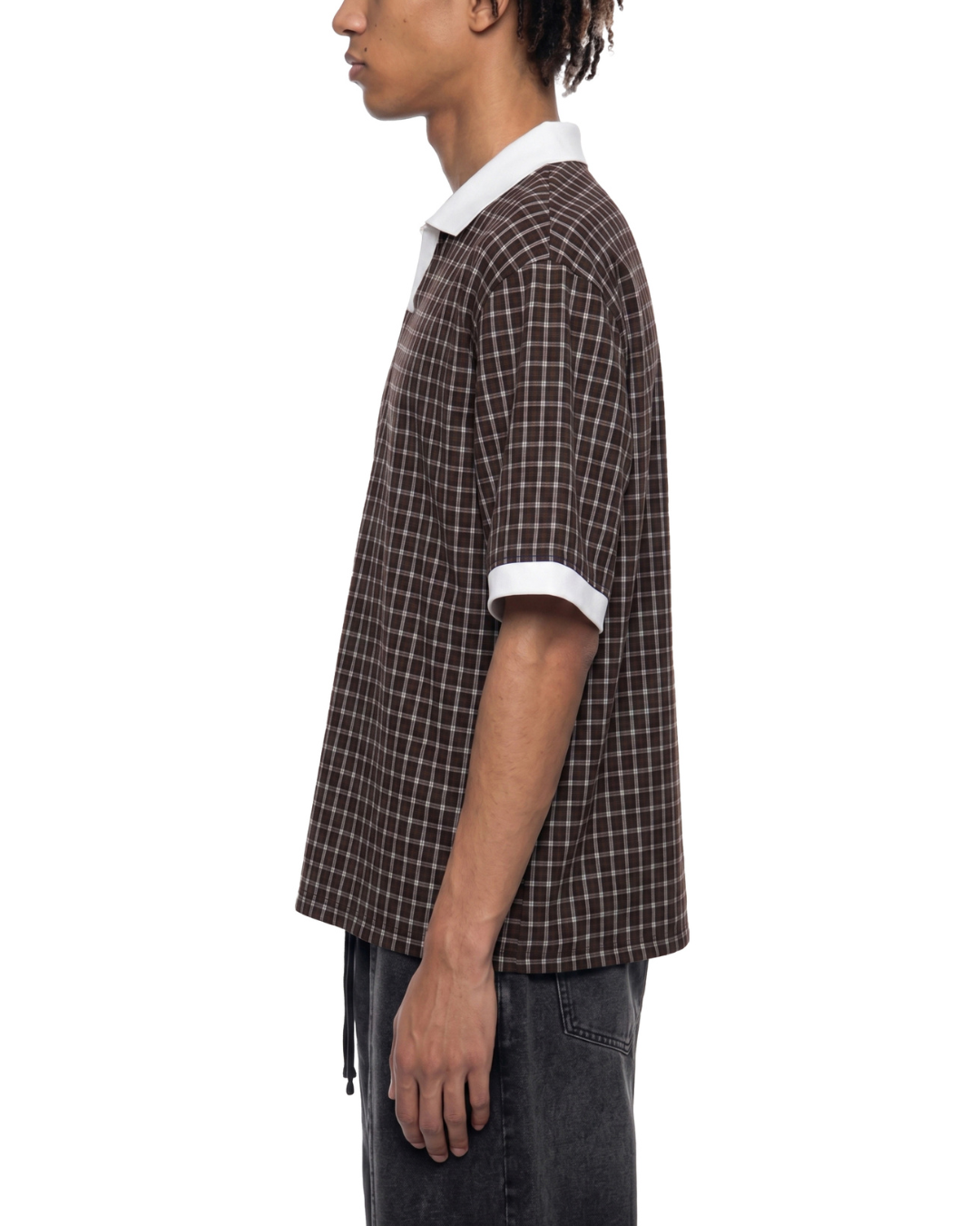 Saturdays Unisex Boxy Plaid Color Block Polo Shirt