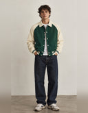 Raglan Sleeve Stadium Jacket - Green / Apricot