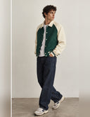 Raglan Sleeve Stadium Jacket - Green / Apricot