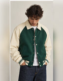 Raglan Sleeve Stadium Jacket - Green / Apricot