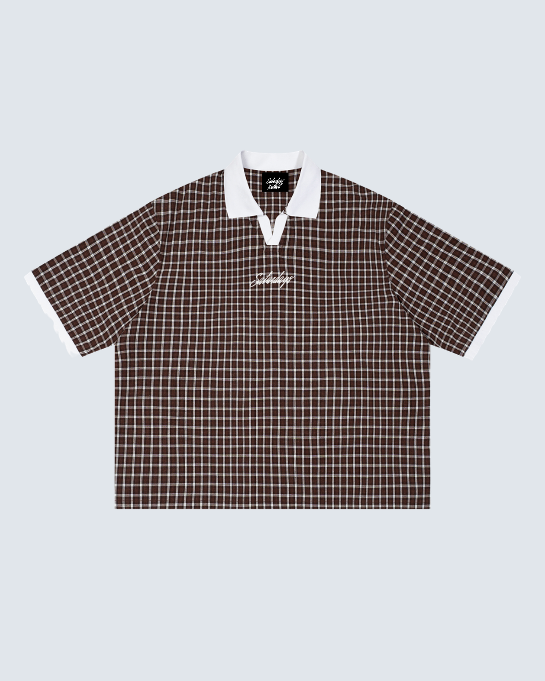 Saturdays Unisex Boxy Plaid Color Block Polo Shirt