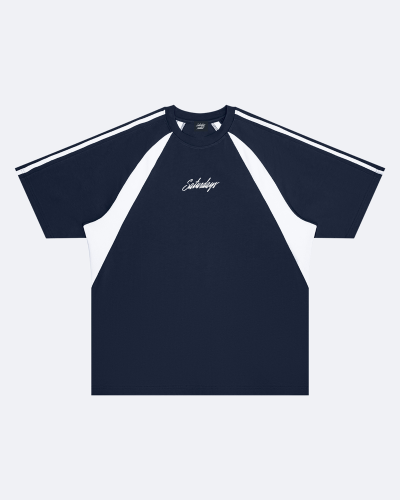 Saturdays Football Navy Blue Unisex Raglan Color Block T-Shirt