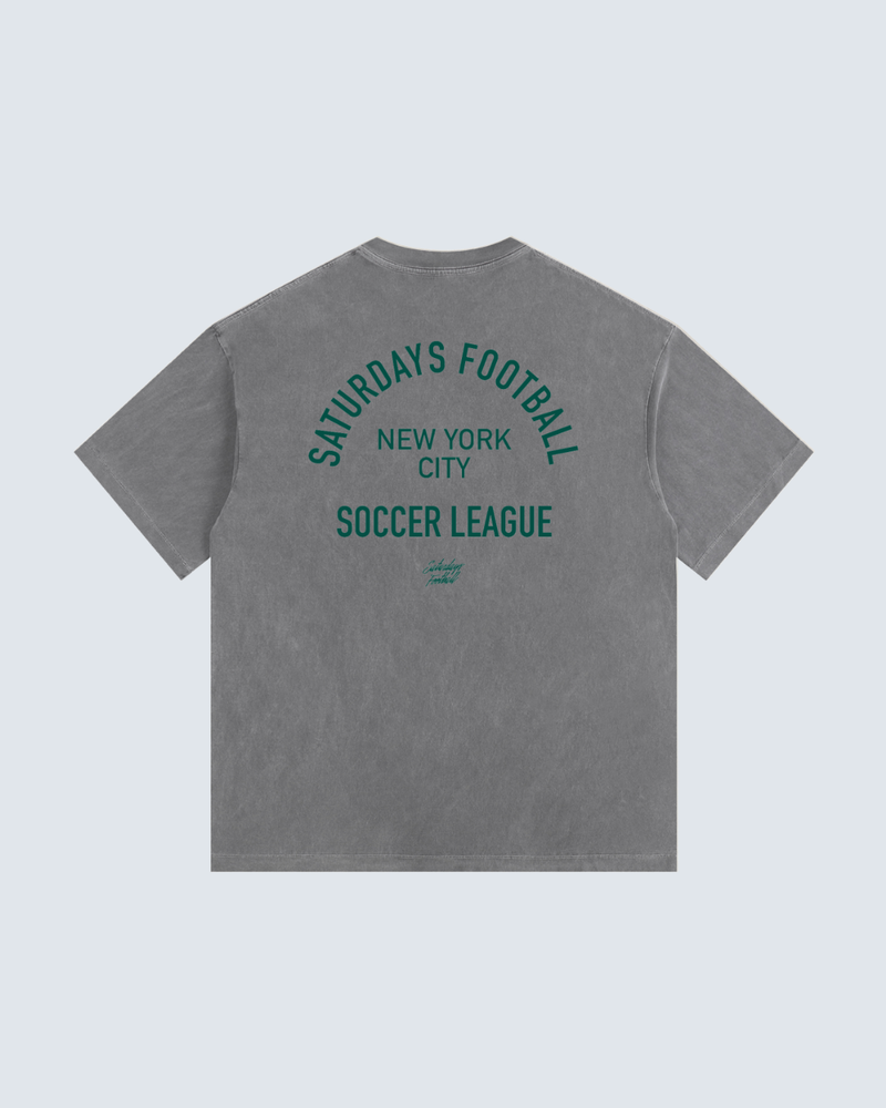 Saturdays Football New York City Soccer League Vintage Washed Oversized Cotton T-Shirt in Gray