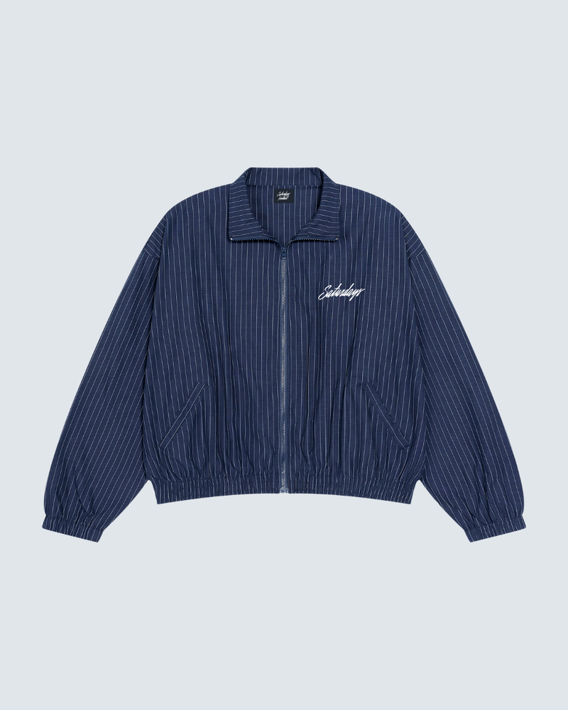 Saturdays Football Unisex Striped Full-Zip Track Jacket in Navy