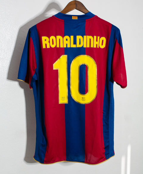 Barcelona 2007-08 Ronaldinho Home Kit (L)