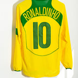 Brazil 2004 Ronaldinho Long Sleeve Home Kit (S)