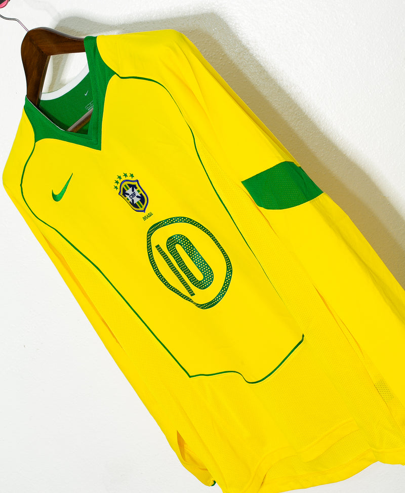 Brazil 2004 Ronaldinho Long Sleeve Home Kit (S)