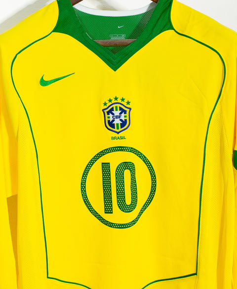 Brazil 2004 Ronaldinho Long Sleeve Home Kit (S)