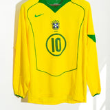 Brazil 2004 Ronaldinho Long Sleeve Home Kit (S)