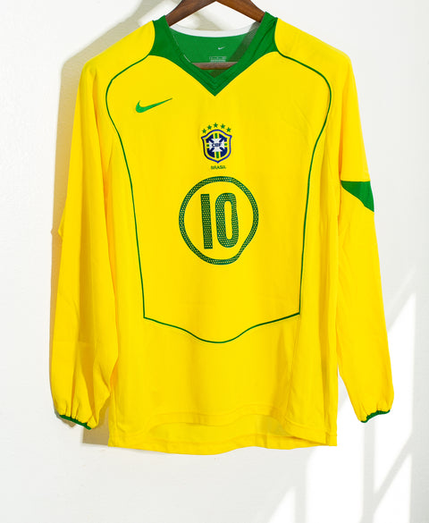 Brazil 2004 Ronaldinho Long Sleeve Home Kit (S)