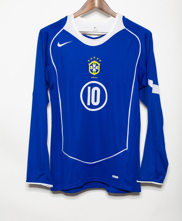 Brazil 2004 Ronaldinho Long Sleeve Away Kit (S)