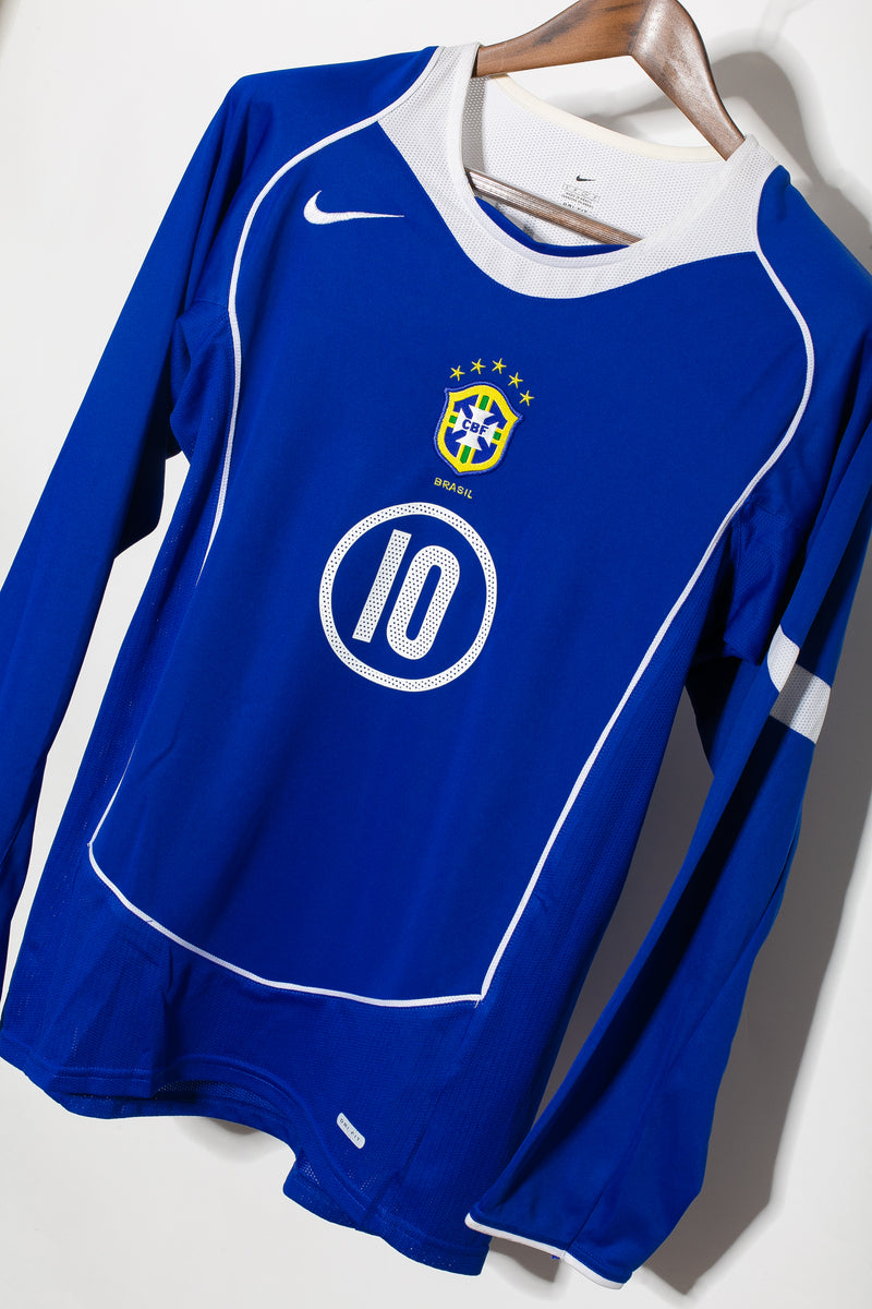 Brazil 2004 Ronaldinho Long Sleeve Away Kit (S)