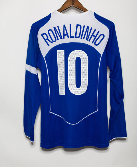 Brazil 2004 Ronaldinho Long Sleeve Away Kit (S)