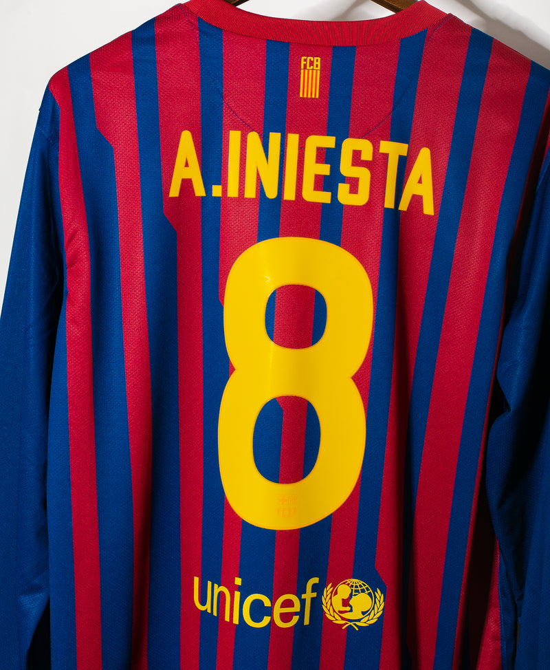 Barcelona 2011-12 Iniesta Long Sleeve Home Kit (XL)