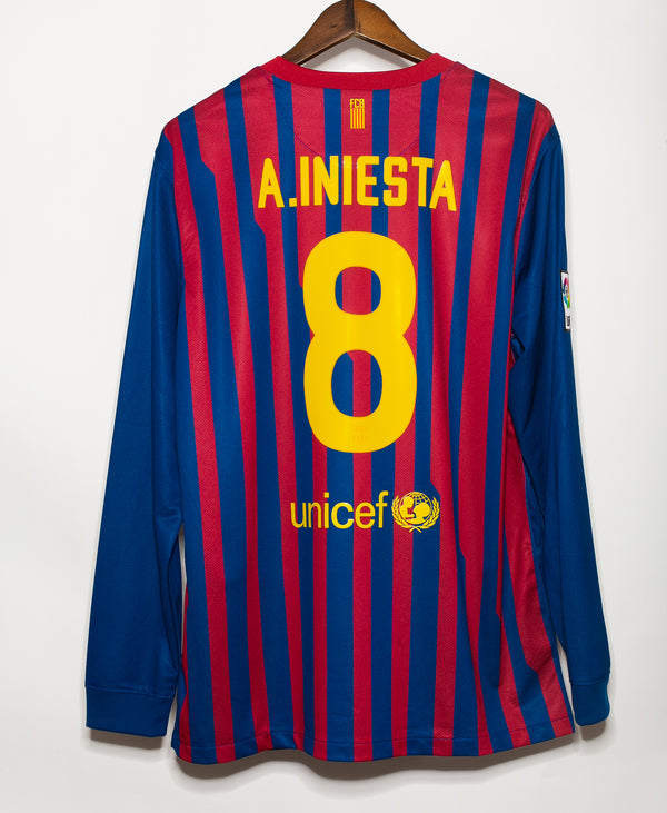 Barcelona 2011-12 Iniesta Long Sleeve Home Kit (XL)