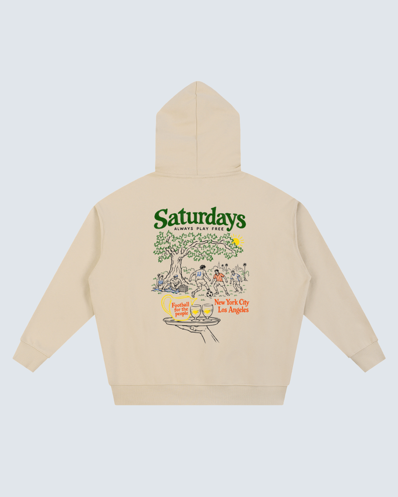 Saturdays Football Park Unisex Heavyweight Oversized Hoodie in Apricot, view 3