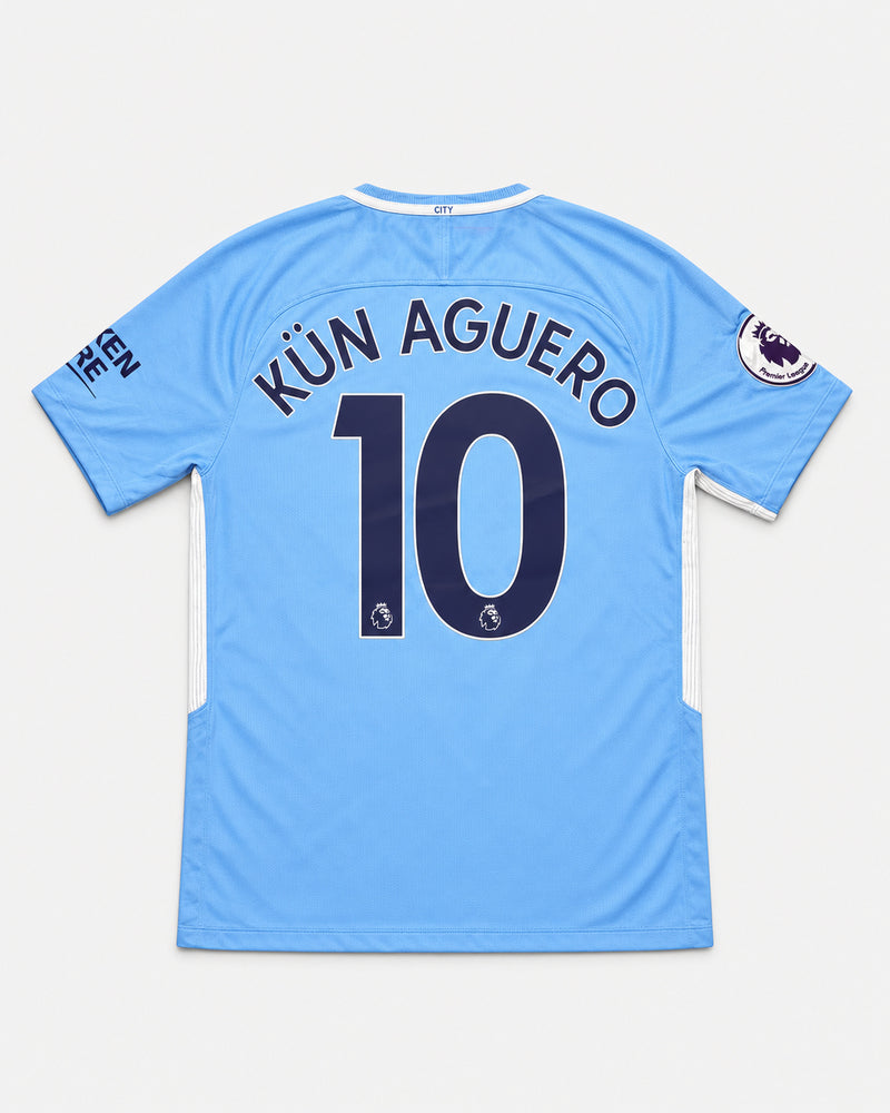 Manchester City 2017-18 Kun Aguero home vintage football shirt, size Medium, back.