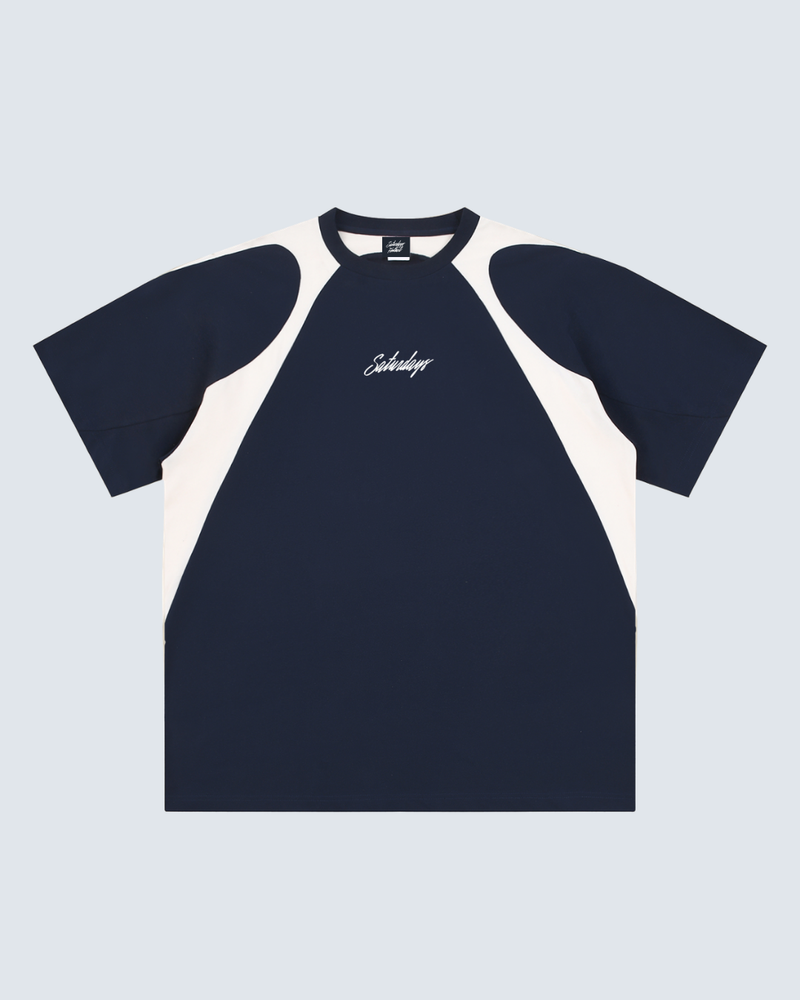 Saturdays Football Navy Contrast Panel Cotton T-Shirt, view 2
