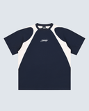 Navy Contrast Panel Cotton T-Shirt