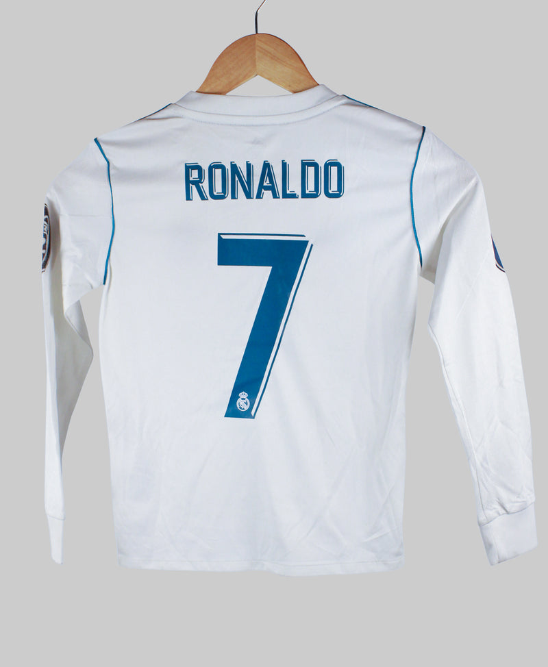 Real Madrid 2017-18 Ronaldo Long Sleeve Youth Home Kit (YS)