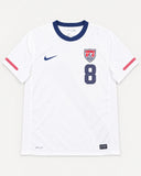 Front of USA 2010-11 home kit, white Nike shirt with navy sash, Clint Dempsey vintage football shirt, size XL, flat lay