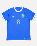 Front of Brazil 2006-07 away kit, blue Nike shirt, Ricardo Kaka vintage football shirt, size L, flat lay