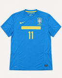 Front of Brazil 2011-12 away kit, blue Nike shirt, Neymar Jr. vintage football shirt, size 2XL, flat lay
