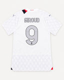 Back of AC Milan 2023-24 away kit with Olivier Giroud name and number, vintage football shirt, size L, flat lay