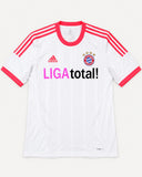 Front of Bayern Munich 2012-13 away kit, adidas shirt from the treble season, Bastian Schweinsteiger vintage football shirt, size L, flat lay