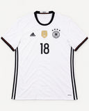 Front of Germany 2016-17 home kit, white adidas shirt, Toni Kroos vintage football shirt, size 2XL, flat lay