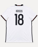 Back of Germany 2016-17 home kit with Toni Kroos name and number, vintage football shirt, size 2XL, flat lay