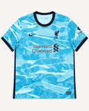 Front of Liverpool 2020-21 away kit, pale green Nike shirt, Roberto Firmino vintage football shirt, size XL, flat lay