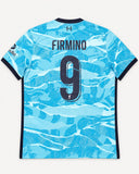 Back of Liverpool 2020-21 away kit with Roberto Firmino name and number, vintage football shirt, size XL, flat lay