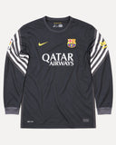 Front of Barcelona 2015-16 goalkeeper away kit, Nike goalkeeper shirt, Ter Stegen vintage football shirt, size XL, flat lay