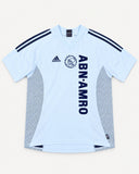 Front of Ajax 2002-03 away kit, adidas shirt, Zlatan Ibrahimovic vintage football shirt, size M, flat lay