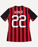 Back of AC Milan 2013-14 home kit with Ricardo Kaka name and number, vintage football shirt, size S, flat lay