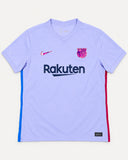 Front of Barcelona 2021-22 away kit, black Nike shirt with gold details, Pedri Gonzalez vintage football shirt, size 2XL, flat lay
