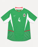 Front of Mexico 2003-04 home kit, green shirt, Rafael Marquez vintage football shirt, size L, flat lay