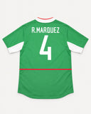 Back of Mexico 2003-04 home kit with Rafael Marquez name and number, vintage football shirt, size L, flat lay
