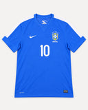 Front of Brazil 2013-14 away kit, blue Nike shirt, Neymar Jr. vintage football shirt, size XL, flat lay