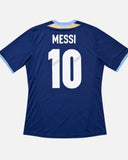 Back of Argentina 2011-12 away kit with Lionel Messi name and number, vintage football shirt, size M, flat lay