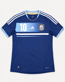 Front of Argentina 2011-12 away kit, dark blue adidas shirt, Lionel Messi vintage football shirt, size M, flat lay