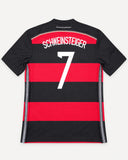 Back of Germany 2014-15 away kit with Bastian Schweinsteiger name and number, vintage football shirt, size XL, flat lay