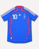 Front of France 2006-07 home kit, blue adidas shirt, Zinedine Zidane vintage football shirt, size M, flat lay