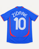 Back of France 2006-07 home kit with Zinedine Zidane name and number, vintage football shirt, size M, flat lay