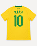 Back of Brazil 2010-11 home kit with Ricardo Kaka name and number, vintage football shirt, size XL, flat lay