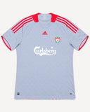 Front of Liverpool 2008-09 away kit, adidas shirt, Fernando Torres vintage football shirt, size XL, flat lay