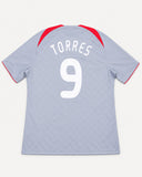 Back of Liverpool 2008-09 away kit with Fernando Torres name and number, vintage football shirt, size XL, flat lay