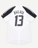 Back of Germany 2004-05 home kit with Michael Ballack name and number, vintage football shirt, size XL, flat lay