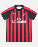 Front of AC Milan 2018-19 home kit, red and black striped Puma shirt, Gonzalo Higuain vintage football shirt, size XL, flat lay